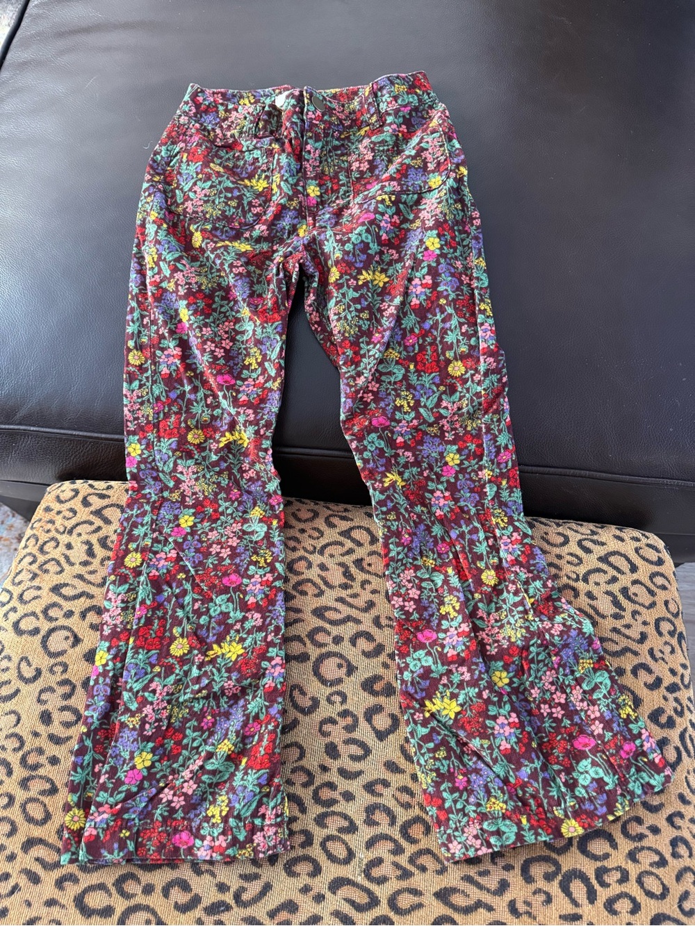 Mini Boden Burgundy Floral Corduroy Bootcut Pants